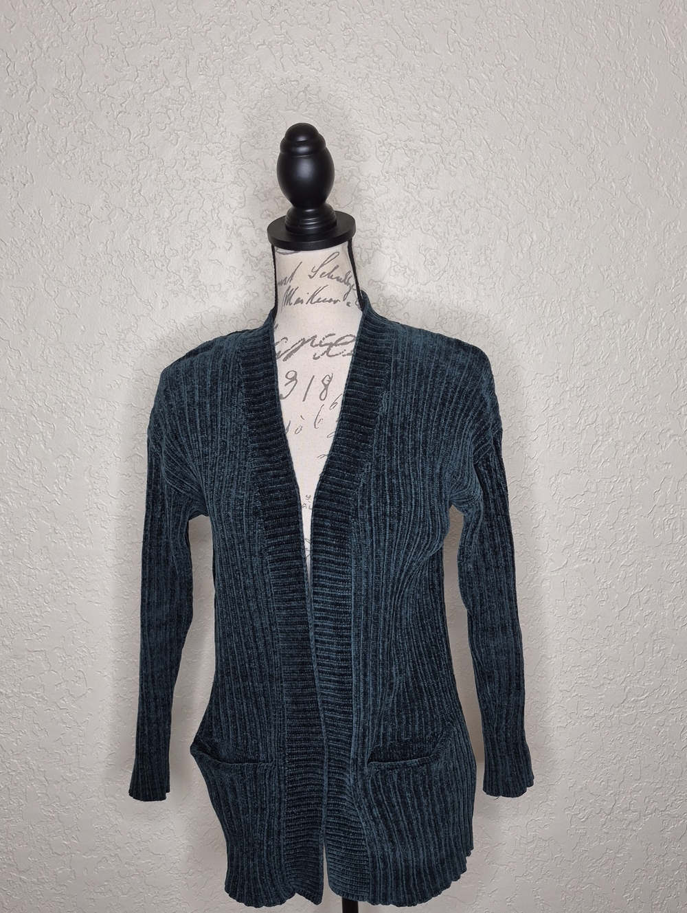 Woven‎ Heart Open Front Cardigan Sweater Green Size S